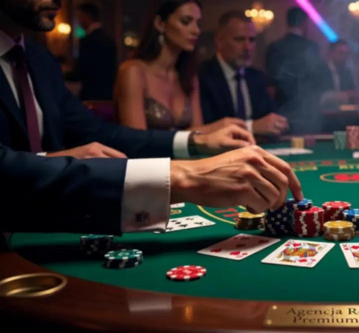 Stół pokerowy podczas nowoczesnego eventu tematycznego z kolorowym oświetleniem